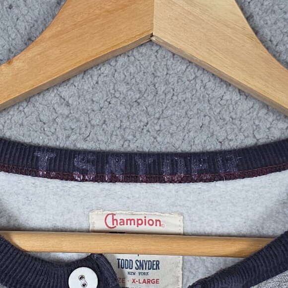 Todd Snyder x Champion Sweater Men Size XL Grey Blue Henley Fleece Heavyweight - Picture 11 of 11